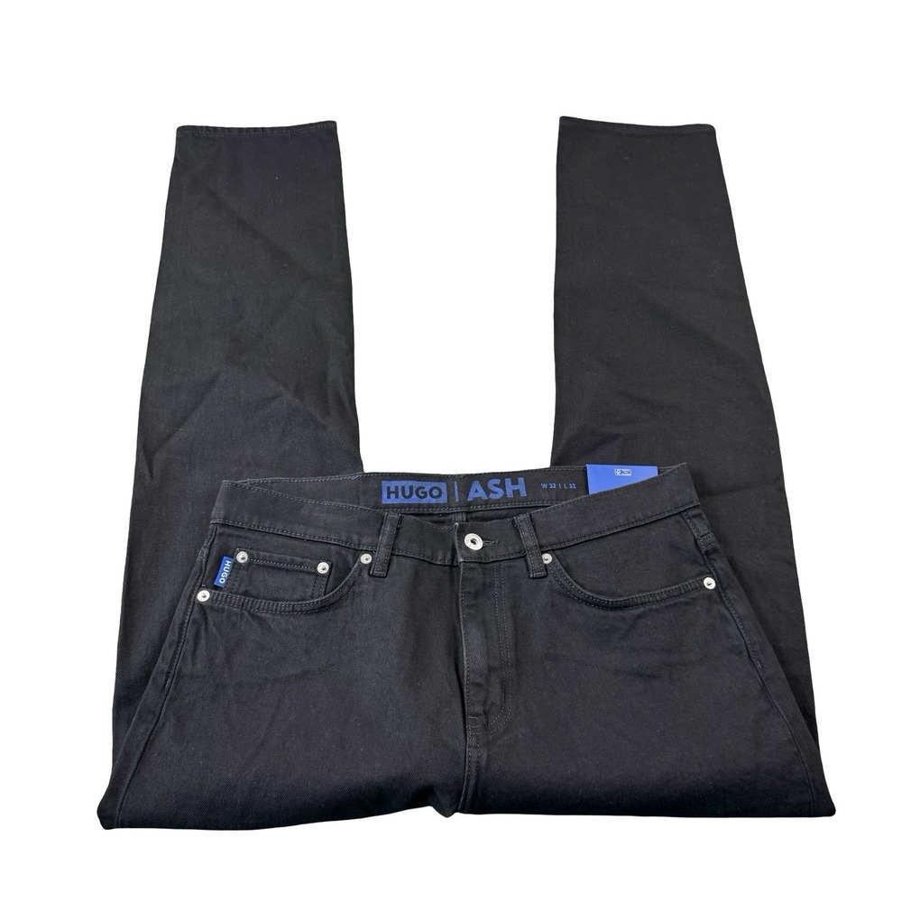 Hugo Boss Ash Solid Black Denim Zipper Fly Mens Slim Jeans Size 32X32 NWT